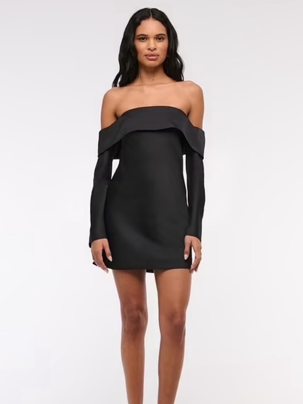 Abercrombie & Fitch Black Off-the-Shoulder Mini Dress with Long Sleeves